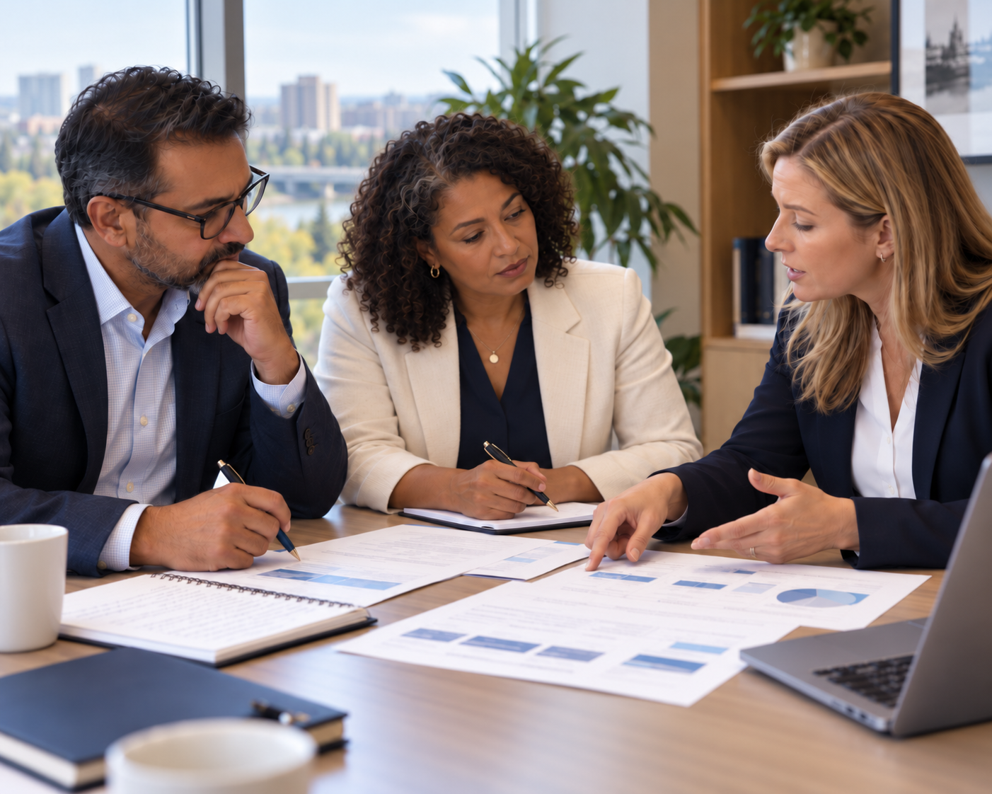 Advisor reviewing group retirement plan materials and contribution information