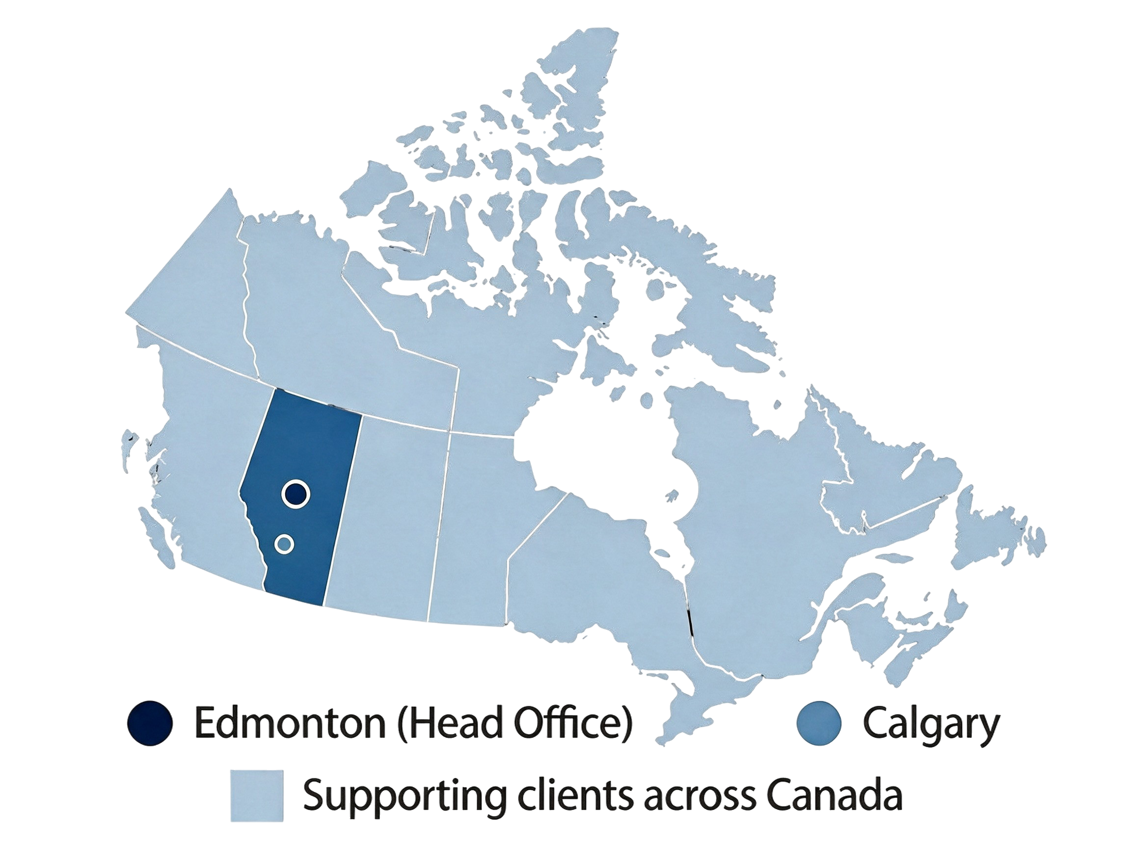 Map showing PLA focus in Alberta and support across Canada